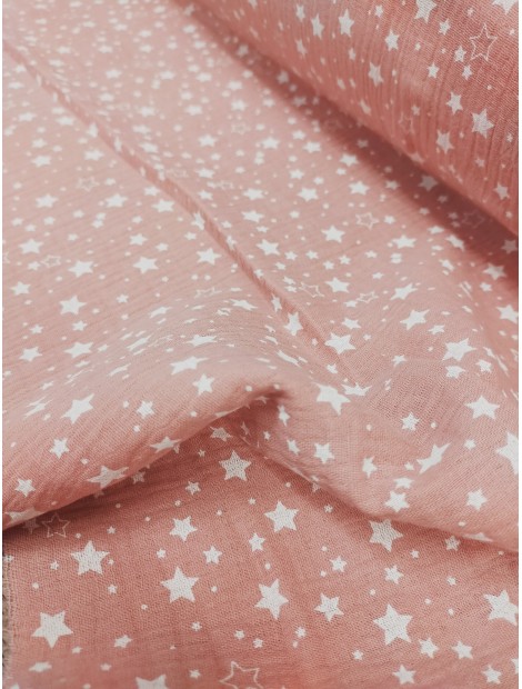 Tela doble gasa bambula algodón rosa estrellas