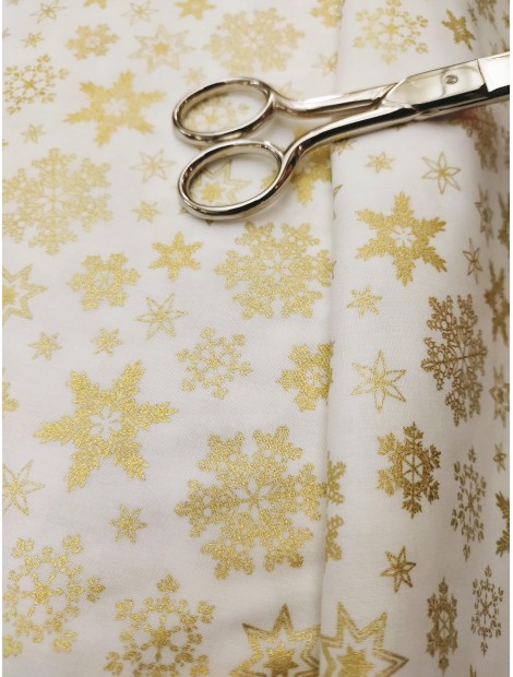 TELA Navidad 100% algodón, dorada efecto brillo