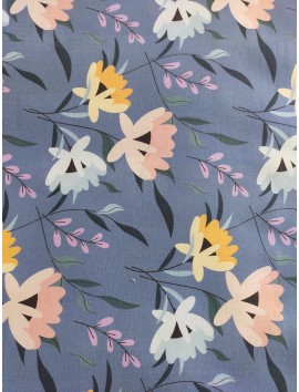 Tela Loneta de algodón floral fondo azul
