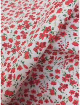 Tela de algodón tipo liberty flores rojas