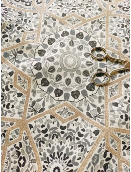 Tela Loneta estampado mosaico mandala gris