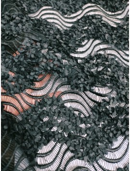 Tela de Encaje guipur negro con ondas en relieve
