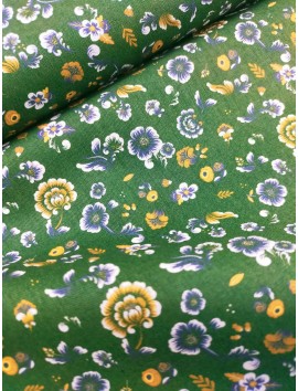 Tela de algodón estampado flores  fondo verde