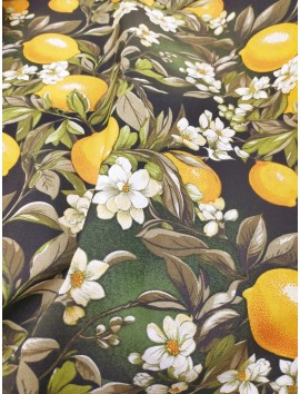 Tela Loneta con estampado de limones y flores