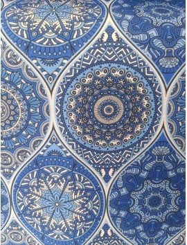 Tela Loneta con estampado de mandalas azules
