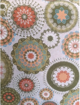 Tela Loneta con estampado de mandalas de colores
