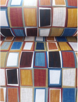 Tela Loneta con estampado de cuadros de colores