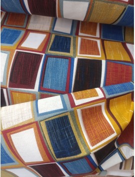 Tela Loneta con estampado de cuadros de colores