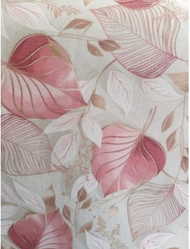 Tela Loneta con estampado de hojas rosas