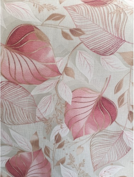 Tela Loneta con estampado de hojas rosas