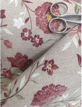 Tela Loneta con estampado flores granates