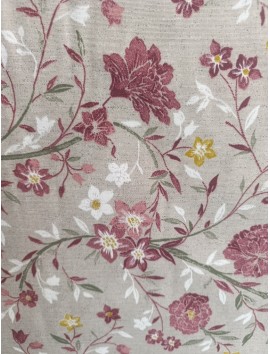 Tela Loneta con estampado flores granates