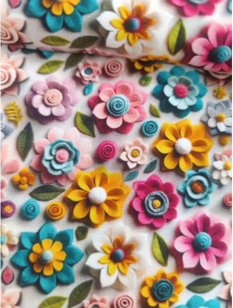 Tela de algodón flores en 3D