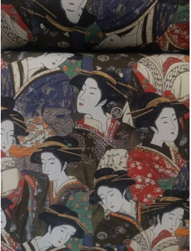 Tela Loneta con estampado japonés de geishas