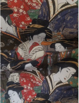 Tela Loneta con estampado japonés de geishas