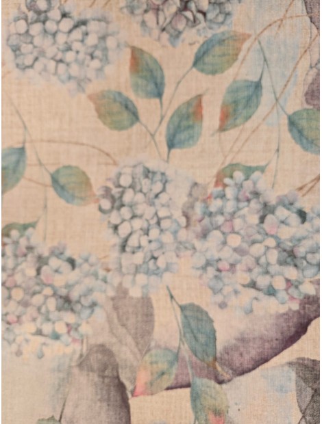 Tela Loneta con estampado hortensias azules