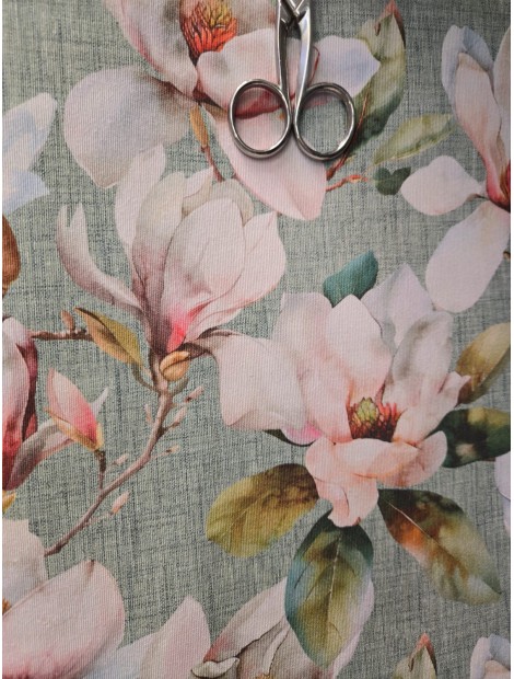 Tela Loneta con estampado de magnolias