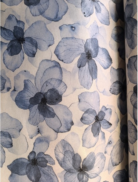 Tela Loneta con estampado de flores azules