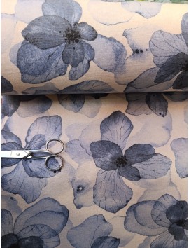 Tela Loneta con estampado de flores azules