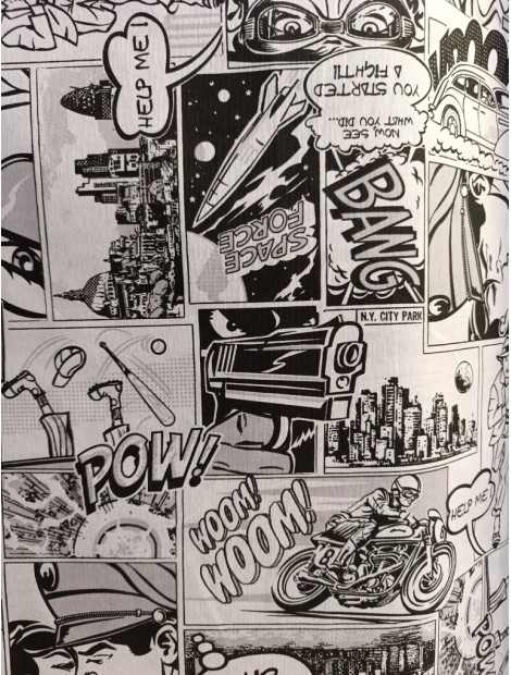 Tela Loneta Comic blanco y negro