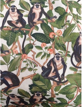 Loneta de algodón estampado de monos
