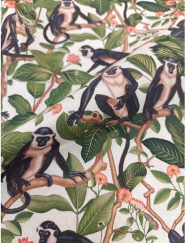 Loneta de algodón estampado de monos