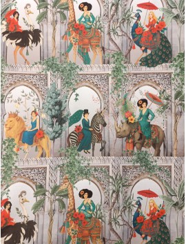 Loneta de algodón Damas en la selva