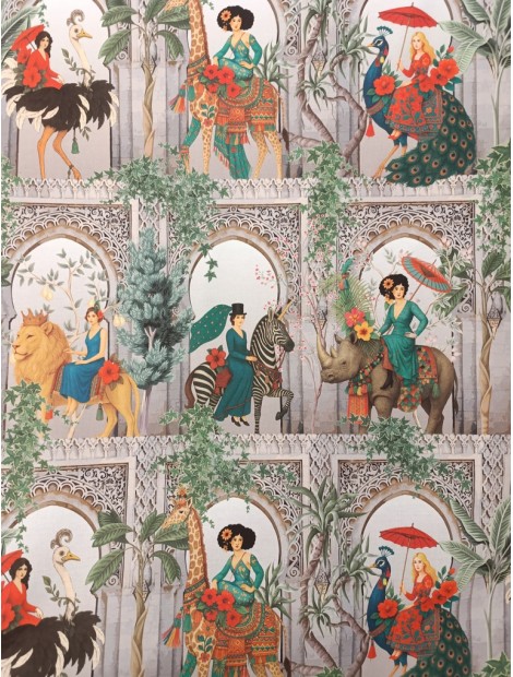 Loneta de algodón Damas en la selva