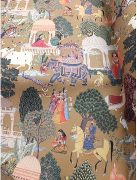 Loneta de algodón India elefantes y caballos