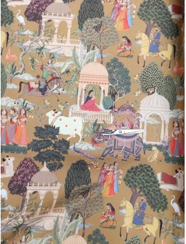 Loneta de algodón India elefantes y caballos