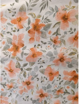 Loneta estampado flor coral hojas menta