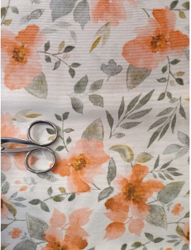 Loneta estampado flor coral hojas menta