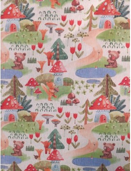 Loneta estampado setas, ositos y zorros