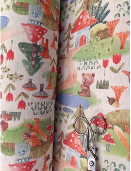 Loneta estampado setas, ositos y zorros