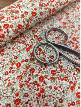 Tela de algodón estampado flores rojas