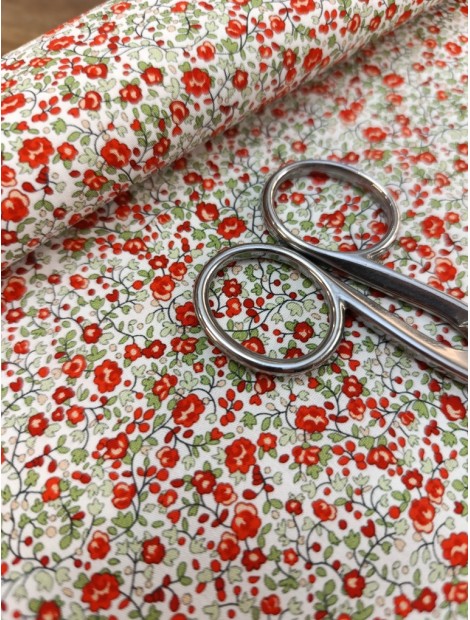 Tela de algodón estampado flores rojas