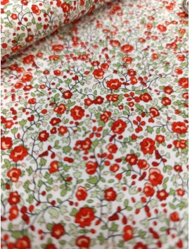 Tela de algodón estampado flores rojas