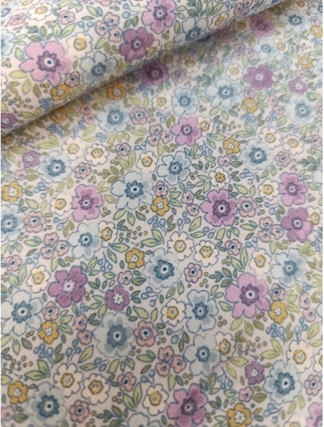 Tela de algodón estampado flores malvas