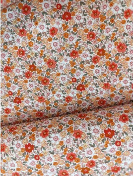Tela de algodón estampado flores coral