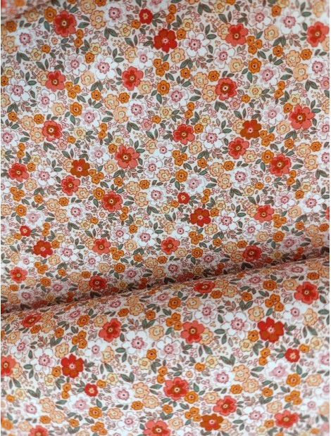 Tela de algodón estampado flores coral