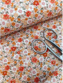 Tela de algodón estampado flores coral