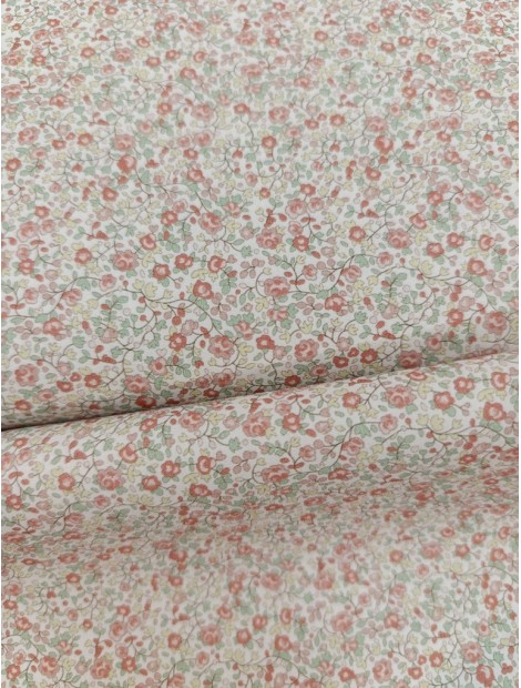 Tela de algodón estampado flores hojas menta