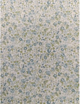 Tela de algodón estampado flores azules  hojas menta