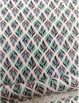 Tela de algodón estampado hojas menta y magenta