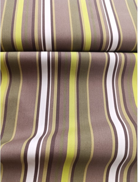 Tela de algodón estampado rayas marrones y pistacho