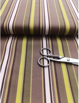 Tela de algodón estampado rayas marrones y pistacho