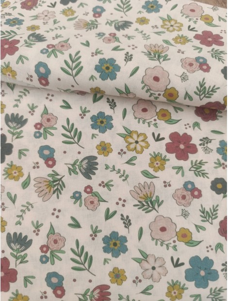 Tela de algodón estampado flores y ramas