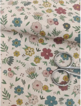 Tela de algodón estampado flores y ramas