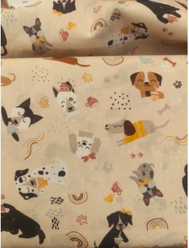 Tela de algodón estampado perros y arcoiris