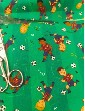 Tela de algodón estampado futbol rayas